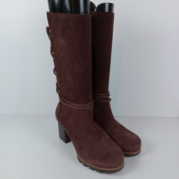Sorel Shoes - Sorel Farah Boots Womens 7 Burgundy Suede Leather Mid-Calf Casual Tassel Lace-up
